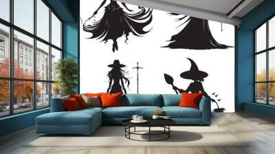 Silhouette witch in hat  Halloween vector icon illustration Halloween witch isolated on white background   Wall mural