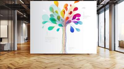 Colorful tree created from lines and leafs. Wall mural