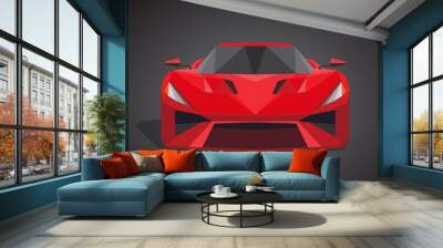 grey sport car on green background - polygonal style. Wall mural