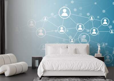 social network connection concept blue background Wall mural