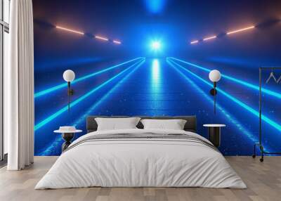 Blue light ray stripes speed motion abstract vector design for futuristic tech wallpaper Wall mural