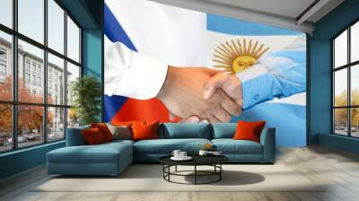 Business handshake on the background of two flags. Men handshake on the background of the Argentina and Czech Republic flag. Support concept Wall mural