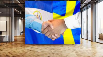 Handshake on El Salvador and Sweden flag background. Support concept. Wall mural