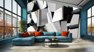 Mirror with foursquare in wall, decoration and reflection. Abstract glass background. Polygonal surface. Close-up. Texture. Wall mural