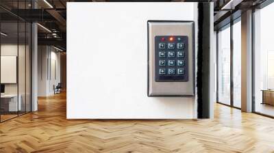 Secure password on keyboard for opening home house door. Password code Security keypad system protected in Public Building. The security code combination to unlock the door Wall mural