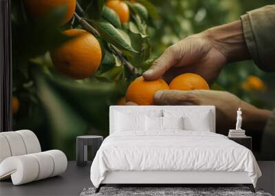 Man picking oranges from his crop Wall mural