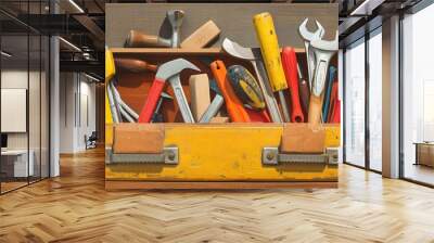 A collection of tools neatly organized in a toolbox, symbolizing hard work Wall mural