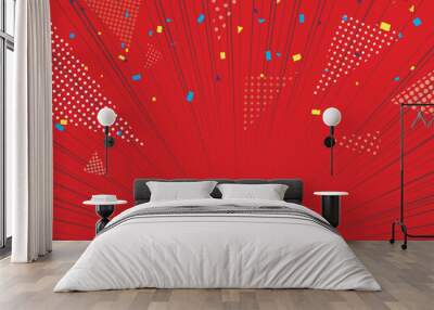 背景素材 紙吹雪＆集中線 赤色2 Background material confetti & concentration line red 2 Wall mural