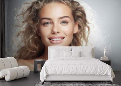 Beauty portrait of a young woman with perfect skin care and wellness look on her pure face Wall mural