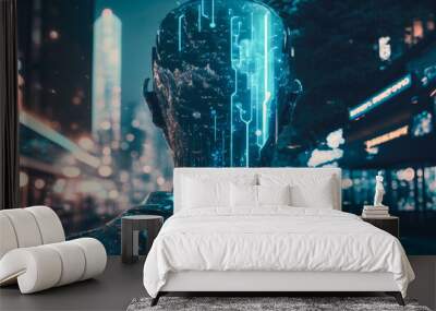 The metaverse visualized by a futuristic scene with future technology in a fantasy high technology universe Wall mural