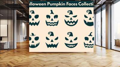 Scary and funny faces of Halloween pumpkin or ghost. Halloween face icon set. Wall mural