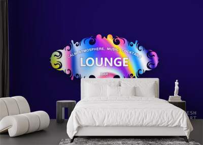 Trendy design for label, sticker or signboard. Organic fluid frame with neon flow filling. Mixing iridescent colors. Vector template Wall mural