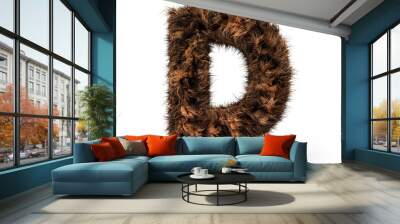 Uppercase fluffy and furry font. Letter D. 3D Wall mural