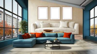 Wabi-sabi  living-room interior. 3d render. Wall mural