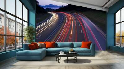 Car lights traveling the freeway at dusk Wall mural