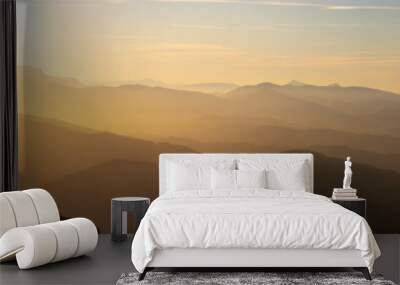 Sun at sunset over the mountains of Gipuzkoa Wall mural