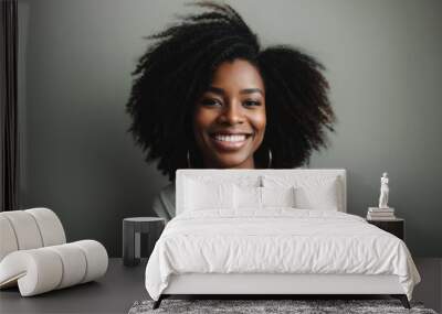 African American woman with a beautiful smile and perfect white teeth. Closeup portrait. Wall mural