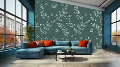 Esoteric signs and symbols. Vector seamless pattern. Branch and crescent Wall mural