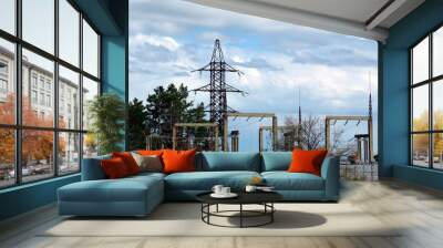 power lines, electric wires, infrastructure, landscape Wall mural