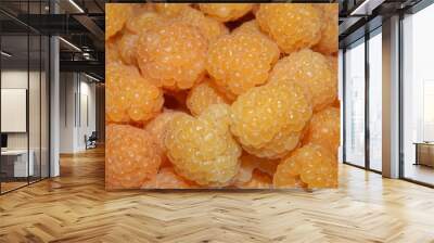 Background photo banner texture design wallpaper of sweet yellow orange juicy ripe raspberries. Wall mural