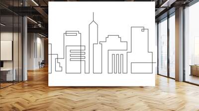 Continuous line city building. One single outline cityscape continuous construction. Editable stroke building background. Vector illustration. Wall mural