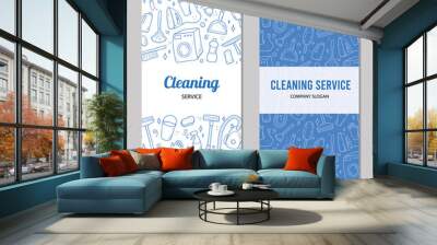 Hand drawn design of flyer for cleaning service. Doodle sketch style. Clean element drawn by digital brush-pen. Illustration for flyer, banner template. Wall mural