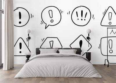 hand drawn exclamation mark, alert sign set. scribble doodle exclamation point, warning, hazard sign Wall mural