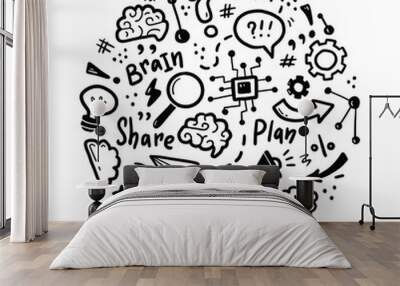 Hand drawn set of brainstorm, idea, brain elements. Doodle sketch style. Isolated vector illustration for a innovation, brainstorm, start up concept. Wall mural