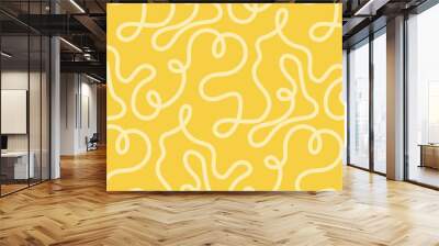 Noodle pasta seamless pattern vector background. Spaghetti curvy doodle pattern, Italian pasta background. Chinese abstract noodle, ramen design yellow food wallpaper. Vector illustration Wall mural