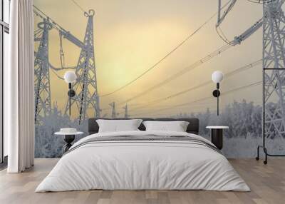 High voltage power lines in the winter. 
 Wall mural