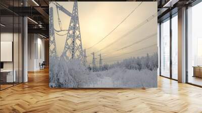 High voltage power lines in the winter.  Wall mural