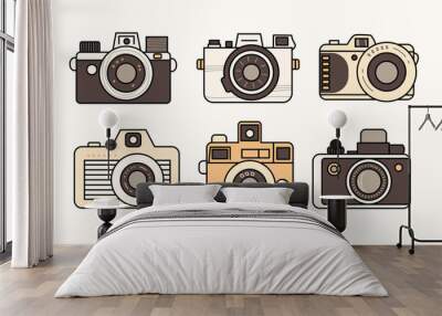 Clipart set of retro cameras isolated on a light background. Playful vintage film cameras in sepia tones. Wall mural