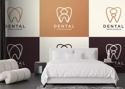 minimal Health Dent Logo design vector template linear style. Dental clinic Logotype concept icon. Wall mural