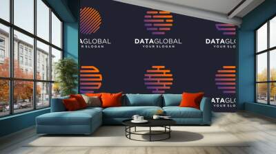 simple global digital icon set, global combined element digital or data. logo design template Wall mural