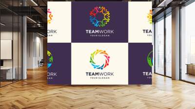 social network team partners family friends logo design. Wall mural