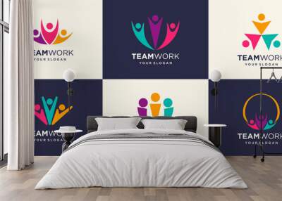 three people collaboration. concept of teamwork and great work logo design Wall mural