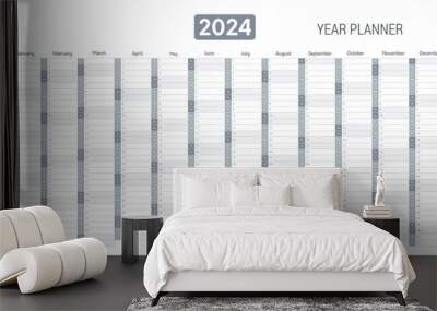 Annual planner, 2024 year wall calendar for monthly and daily agenda. Blank gray planner template with twelve months, vector illustration Wall mural