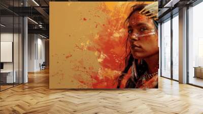 a native american woman with feathers on her head Wall mural