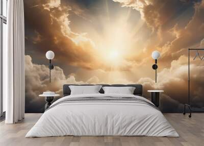 Celestial clouds with sun beams to represent Christian religion Wall mural