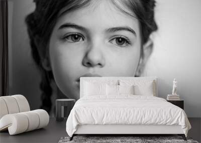 portrait of a young beautiful girl with big eyes, black and white photo Wall mural