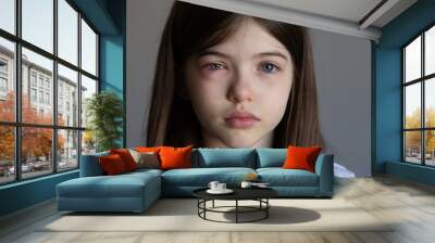 The young girl is allergic. Conjunctivitis, lacrimation, red eyes Wall mural