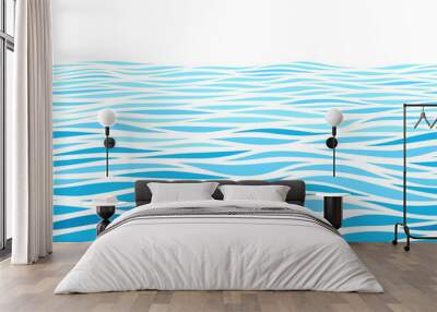 Blue water waves perspective landscape. Vector horizontal seamless pattern Wall mural