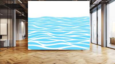 Blue water waves perspective landscape. Vector horizontal seamless pattern Wall mural