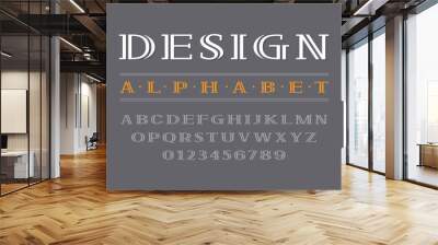 Decorative bold serif font. Uppercase letters and numbers Wall mural