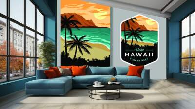 Vintage aloha hawaii badge illustration Wall mural