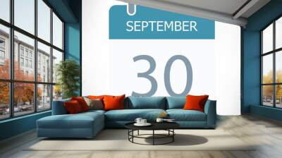 September 30 - Calendar Icon - Calendar flat design template Wall mural