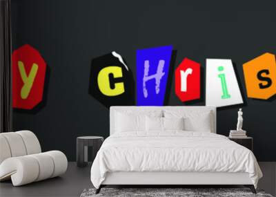 Colorful Newspaper Alphabet text Merry Christmas. Hand made Anonymous set. Vector Holiday Greetings Card Wall mural