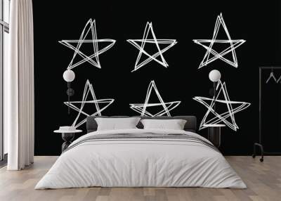 Doodle set of black and white pencil drawing objects. Hand drawn abstract illustration grunge elements. Vector abstract stars for design Wall mural