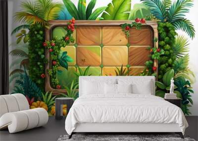 Cartoon Game Panels in Jungle Style with Wooden GUI - Isolated on White Wall mural