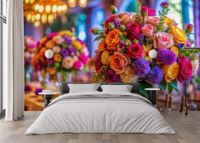 Colorful wedding decorations, exquisite floral artistry. Wall mural